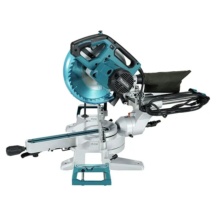 Makita Kapp- & Gehrungssäge LS1110F - 1.400 W, Durchmesser Sägeblatt: 260 mm, Leerlaufdrehzahl: 4.500 U/min - Makita Kapp- und Gehrungssäge in Türkis und Silber mit Staubfangbeutel, präzises Elektrowerkzeug.
