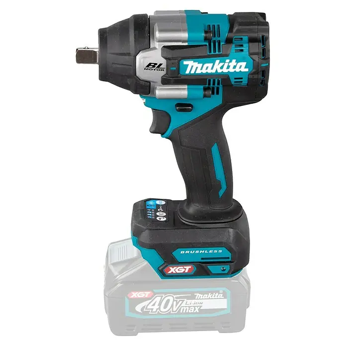 Makita XGT 40V max. Akku-Schlagschrauber TW008GZ - 40 V, Ohne Akku, 760 Nm - Makita XGT 40Vmax bürstenloser Schlagschrauber in Schwarz, Türkis und Silber mit Akku.