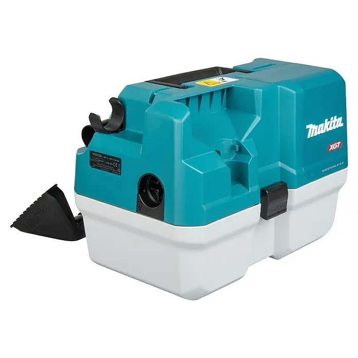 Makita XGT 40V max. Akku-Nass-Trockensauger VC013GLZ03 - 40 V, Ohne Akku, Behältervolumen: 7,5 l - Makita VC013GL XGT Brushless Staubabsauger in Türkis und Weiß, mit schwarzem Aufsatz.