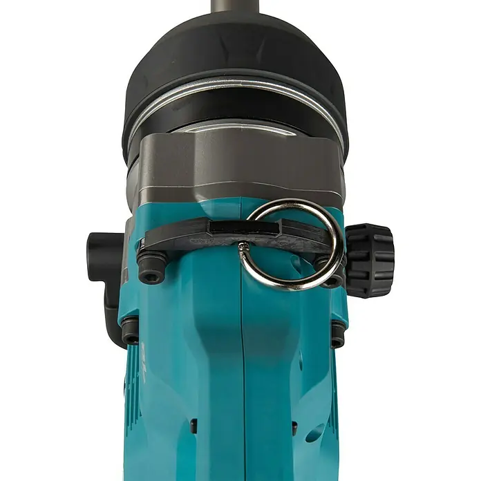 Makita XGT 40V max. Akku-Schlagschrauber TW010GZ - 40 V, Ohne Akku, 3.150 Nm - Nahaufnahme eines türkisfarbenen und schwarzen Elektrowerkzeugs mit einem silbernen Metallring.