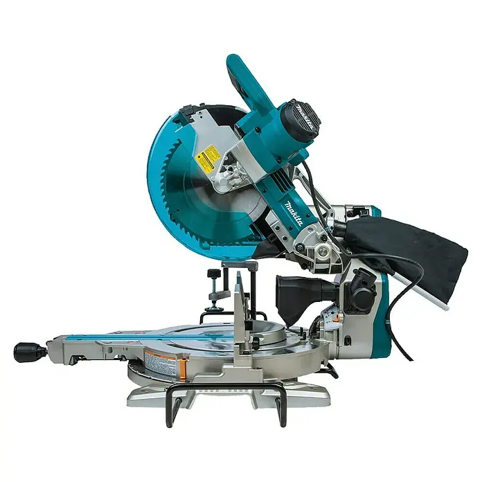 Makita Kapp- & Gehrungssäge LS1219L - 1.800 W, Durchmesser Sägeblatt: 305 mm, Leerlaufdrehzahl: 0 U/min - 3.200 U/min - Makita Gehrungssäge in Türkis und Silber mit großem Kreissägeblatt und Staubfangbeutel.