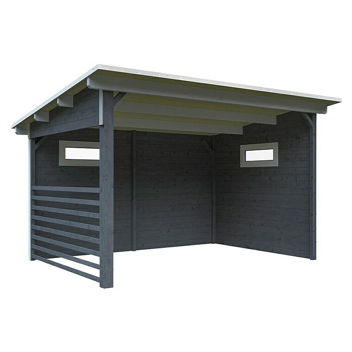 SKAN HOLZ Holzunterstand Vimmerby (L x B: 370 x 250 cm, Schiefergrau, Nordische Fichte) | BAUHAUS