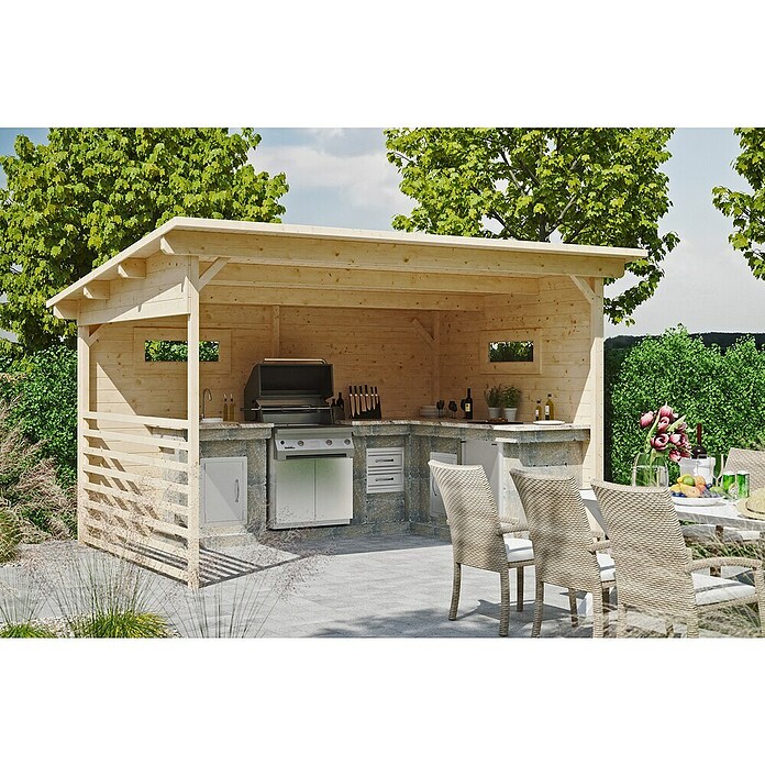 SKAN HOLZ Holzunterstand Vimmerby (L x B: 370 x 250 cm, Natur, Nordische Fichte) | BAUHAUS
