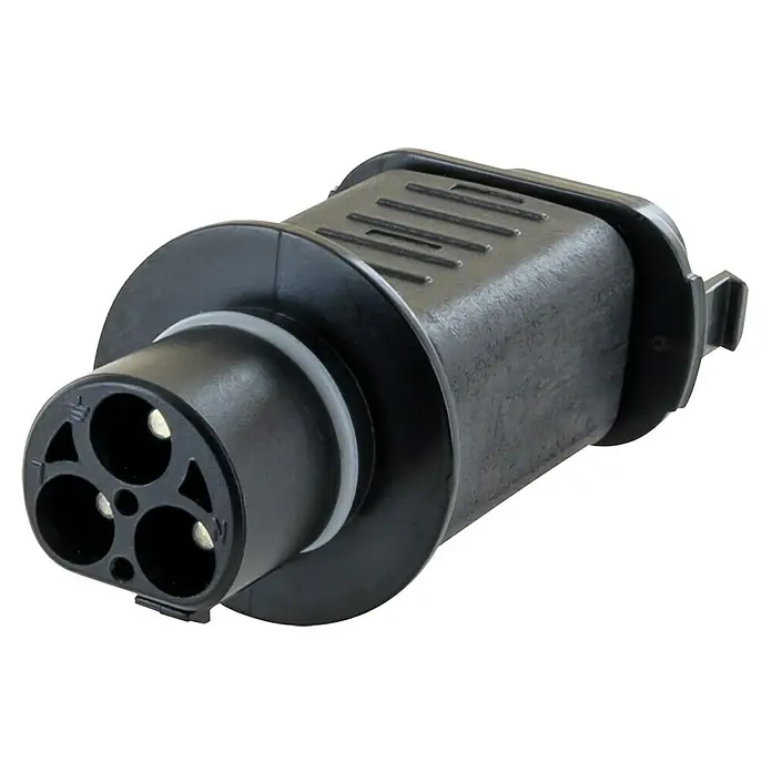 Schwaiger Adapter Betteri BC01 auf BC05 - Schwarz - Schwarzer Kunststoff-3-Pol-Stecker mit geripptem Gehäuse.