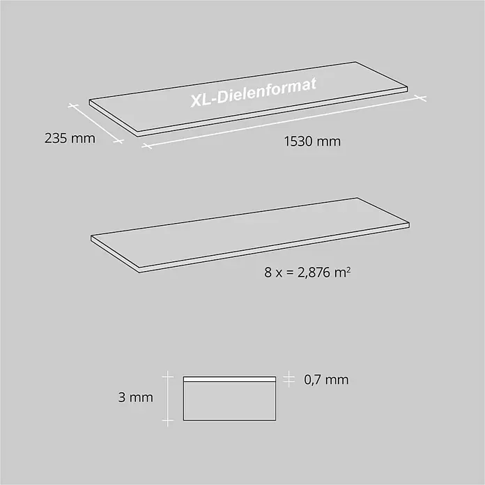 Fixed Vinylboden Plus - Horizonte, Landhausdiele, 1.530 x 235 x 3 mm - XL-Dielenformat Maße: 1530x235 mm, 3 mm dick (0,7 mm Nutzschicht). Packung mit 8 Dielen für 2,876 m².