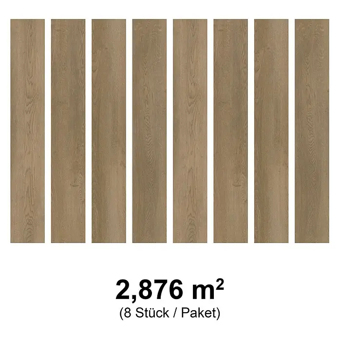 Fixed Vinylboden Plus - Manaus, Landhausdiele, 1.530 x 235 x 3 mm - Acht braune Holzoptik-Bodenpaneele, verpackt für 2,876 m².
