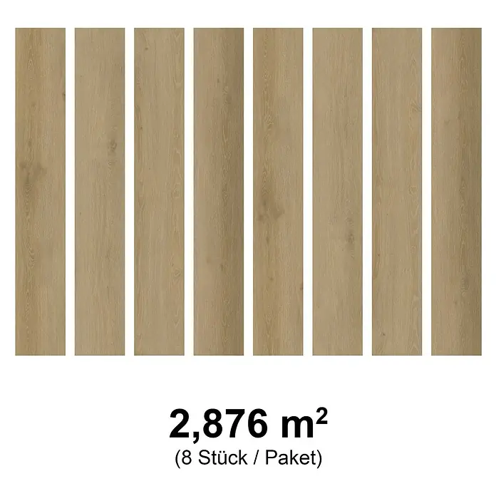 Fixed Vinylboden Plus - Belem, Landhausdiele, 1.530 x 235 x 3 mm - Acht helle Holzplanken für Fußböden, insgesamt 2,876 m².