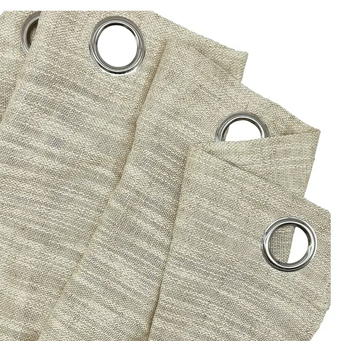 Cortina con ollaos Lemos - An x Al: 140 x 280 cm, Crudo, Textil - Tejido de color beige claro con ojales metálicos, usado a menudo para cortinas.