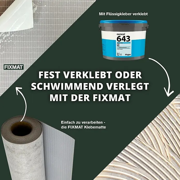 Fixed Vinylboden Plus - Horizonte, Landhausdiele, 1.530 x 235 x 3 mm - Demonstration von Eurocol Flüssigkleber und FIXMAT Klebematte für feste oder schwimmende Verlegung.