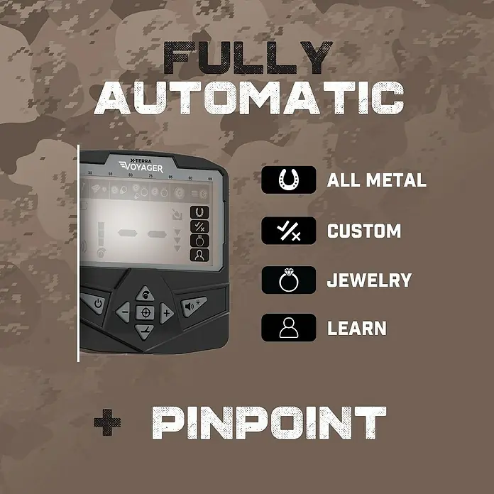 Minelab Metalldetektor X-TERRA Voyager Tactical - 2 Akkus, L x B x H: 220 x 330 x 1.450 mm - X-TERRA VOYAGER Metalldetektor-Steuerung, mit vollautomatischer Funktion und Modi: All Metal, Custom, Jewelry, Learn, Pinpoint.