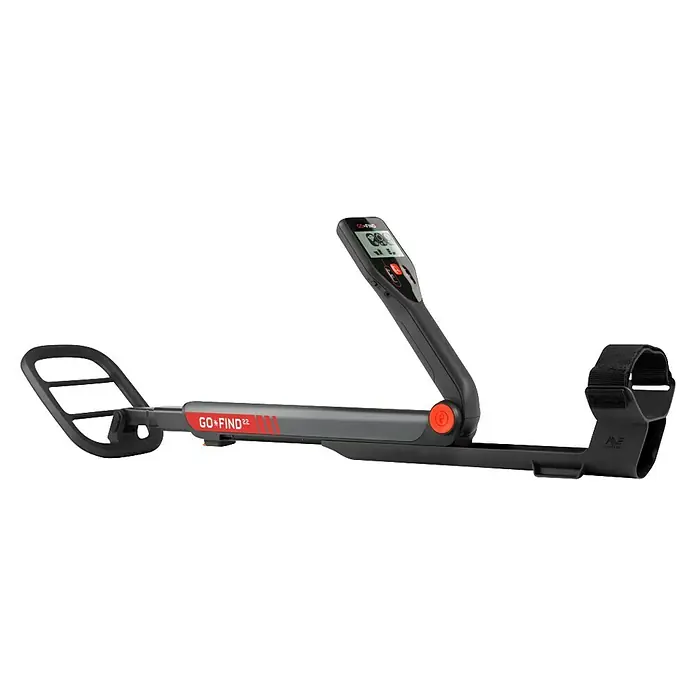Minelab Metalldetektor GO-FIND 22 U-Light - L x B x H: 130 x 210 x 1.300 mm - Klappbarer dunkelgrauer Metalldetektor mit Display, Armlehne und Suchspule.