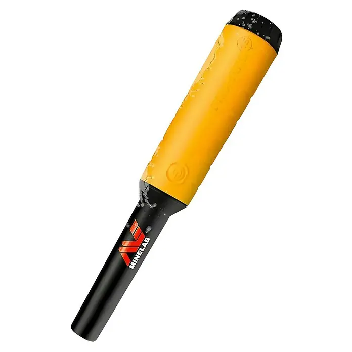 Minelab Metalldetektor PRO-FIND 15 Pinpoint - L x B x H: 50 x 50 x 250 mm - Gelber und schwarzer, tauchfähiger Metallsonde mit Wassertropfen.