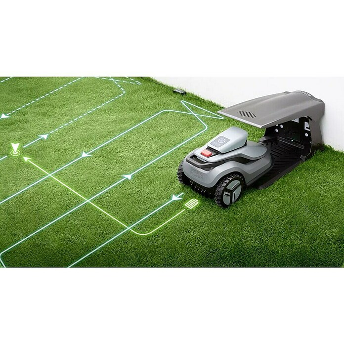 Terramow Set robotske kosilnice Terramow V1000 z garažo  (1.200 m², Širina reza: 20,3 cm, Navigacija s kamero) | 7261 - Mähroboter | IAEA - Rasenmäher | IAE - Gartenmotorgeräte | IA - Gartenhartware | I - Stadtgarten | BAUHAUS