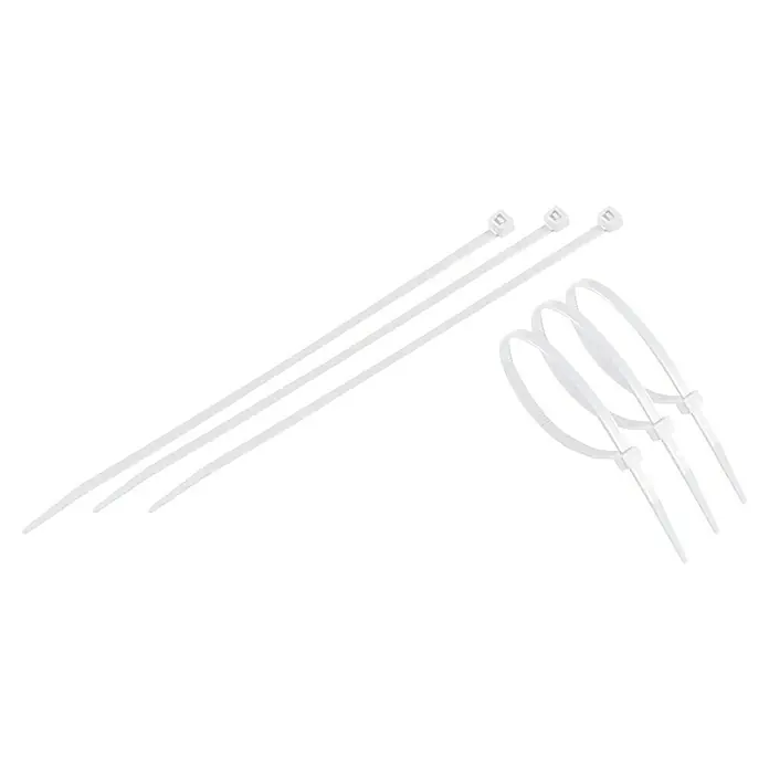 Tenax Set de bridas para cables - Largo: 29 cm, 50 ud., Blanco - Bridas de plástico blancas, algunas rectas y otras enrolladas, para agrupar y sujetar.
