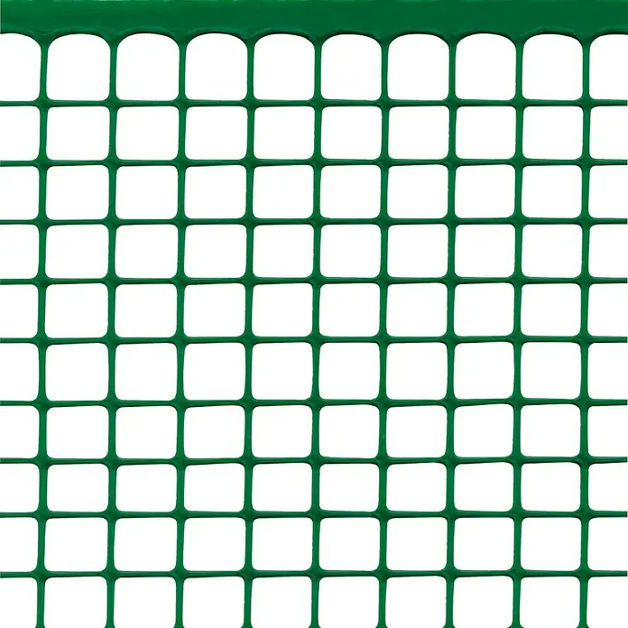 Tenax Malla protectora Quadra 20 - L x Al: 5 x 1 m, Verde - Reja de plástico verde con un borde superior grueso y aberturas cuadradas redondeadas.