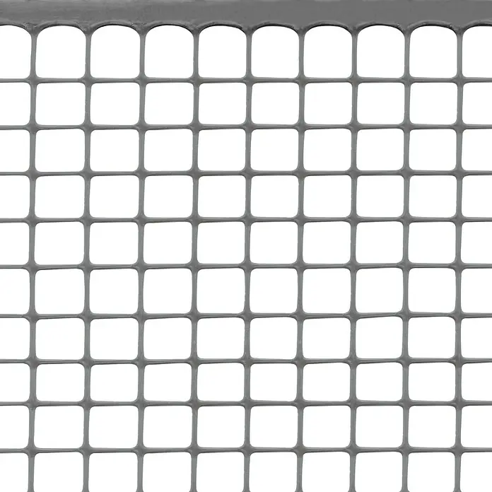 Tenax Malla protectora Quadra 20 - L x Al: 5 x 1 m, Plata - Rejilla gris con aberturas cuadradas redondeadas y aberturas en forma de arco en la parte superior.