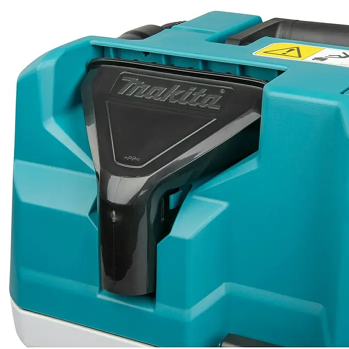 Makita XGT 40V max. Akku-Nass-Trockensauger VC013GLZ03 - 40 V, Ohne Akku, Behältervolumen: 7,5 l - Türkis-schwarzes Polypropylen Makita Werkzeugteil mit geprägtem Logo, eventuell Düsenhalterung oder Adapter.