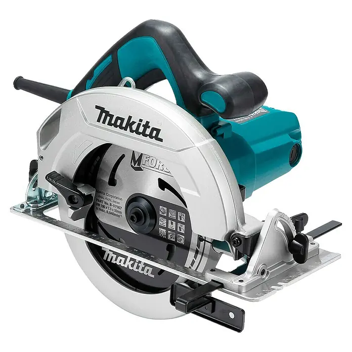 Makita Handkreissäge HS7611 - 1.600 W, Durchmesser Sägeblatt: 190 mm - Makita Handkreissäge mit silbernem Blattschutz und türkis-schwarzem Griff, inklusive Führungsschiene.