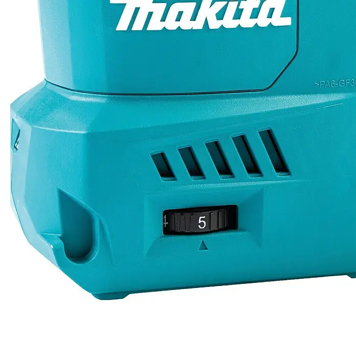 Makita XGT 40V max. Akku-Kombihammer HR008GZ - 40 V, Ohne Akku, 3,9 J - Türkisfarbenes Makita Elektrowerkzeug mit Lüftungsschlitzen und schwarzem Drehrad auf Stufe 5.