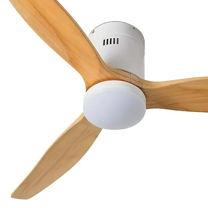 Led Hispania Ventilador de techo Calella - Marrón, 132 cm, 35,7 W, Blanco cálido - Ventilador de techo con luz, con aspas de madera natural y carcasa de motor blanca.