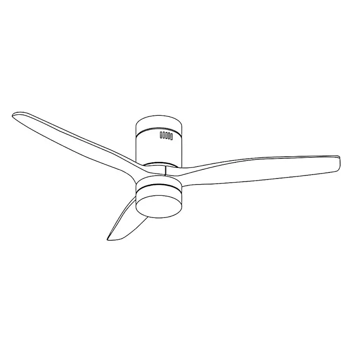 Led Hispania Ventilador de techo Calella - Marrón, 132 cm, 35,7 W, Blanco cálido - Moderno ventilador de techo de tres aspas con diseño minimalista, presentado como contorno negro.