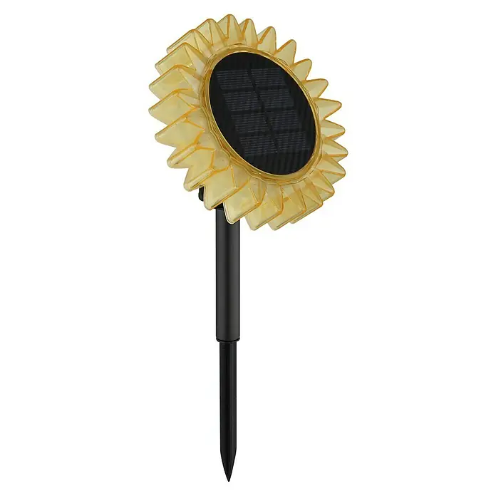Globo LED-Solar-Dekoleuchte Sonnenblume - Lichtfarbe: Warmweiß, LED, Höhe: 29,5 cm - Sonnenblumenförmige Solargartenleuchte mit gelben Blütenblättern, schwarzem Solarpanel und Erdspieß.