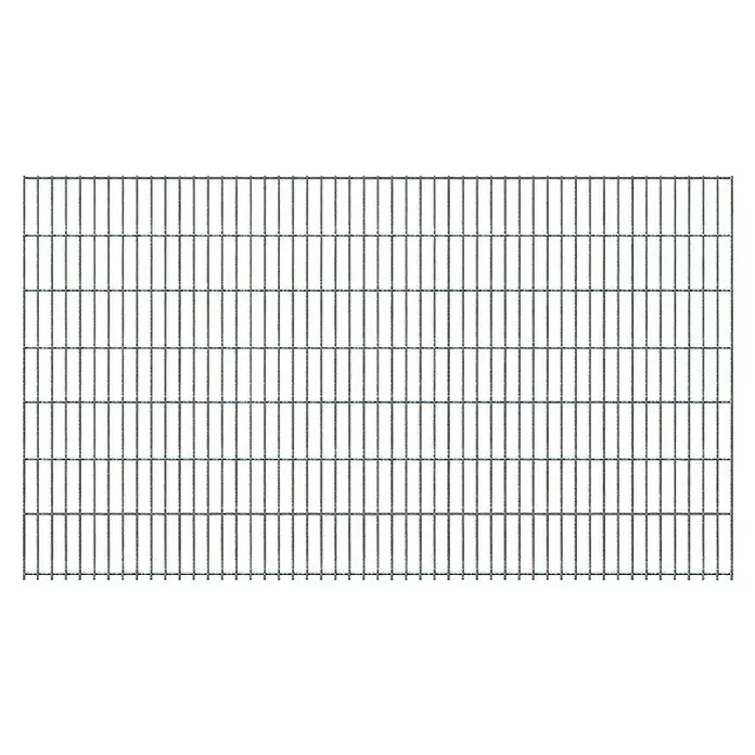 FA-Bausysteme Mattenzaun 6/5/6 mm - 250,8 x 140 cm, Zink - Graues Metallgitter, das ein starkes rechteckiges Rastermuster bildet.