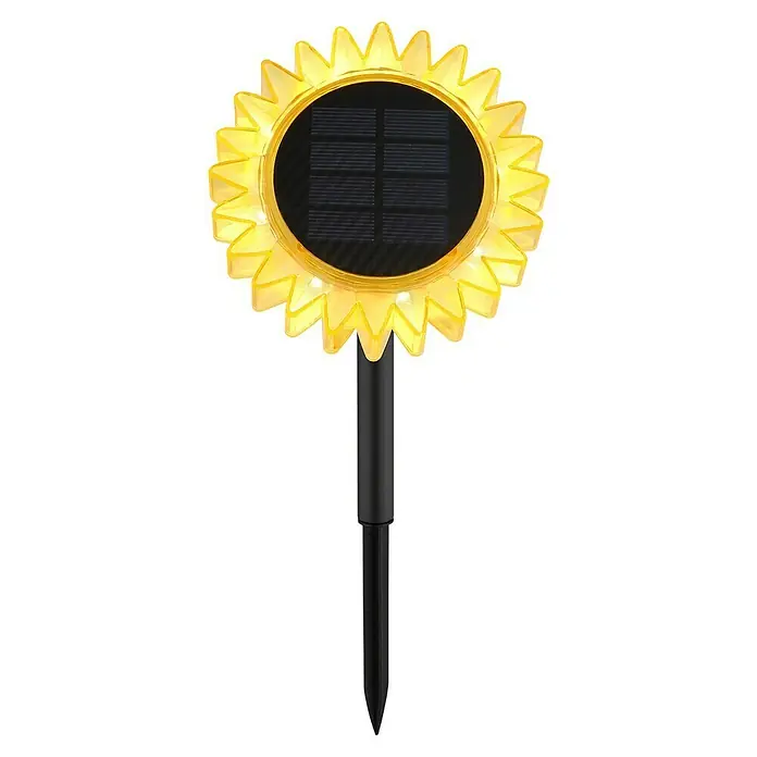 Globo LED-Solar-Dekoleuchte Sonnenblume - Lichtfarbe: Warmweiß, LED, Höhe: 29,5 cm - Gelbe solarbetriebene Gartensteckleuchte in Sonnenblumenform mit schwarzem Solarpanel und Erdspieß.