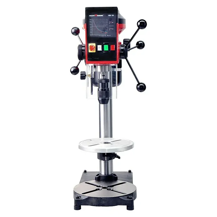 Rotwerk Tischbohrmaschine RB 18 Vario - 600 W - Die Rotwerk RB-18 Tischbohrmaschine mit Präzisionsbohrfutter und digitaler Drehzahlanzeige für exakte Bohrergebnisse in Werkstätten.