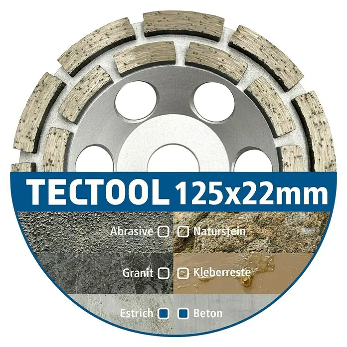 Berg Tectool Diamant-Schleifteller - Durchmesser Scheibe: 125 mm, Geeignet für: Beton - TECTOOL 125x22mm Diamant-Schleifscheibe mit rauen Segmenten für Beton, Stein und Kleberreste.