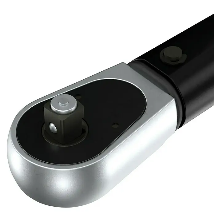 Wera Drehmomentschlüssel Click-Torque C3 - ½″, 40 Nm - 200 Nm - Silberner und schwarzer Drehmomentschlüsselkopf mit Vierkantantrieb zum Anbringen von Nüssen, für präzises Anziehen.