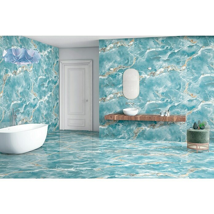 Momastela Feinsteinzeugfliese Continua Onyx Acqua (120 x 60 cm, Türkis, Hochglänzend) | BAUHAUS