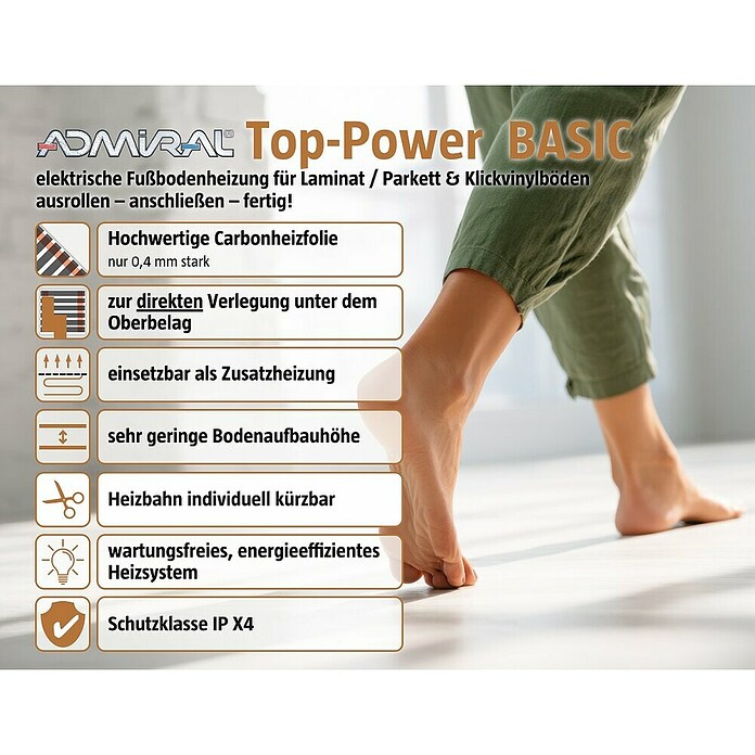 Admiral Laminat- & Parkett-Heizfolie Top-Power (3,5 x 0,5 m, Beheizbare Fläche: 1,75 m²)
