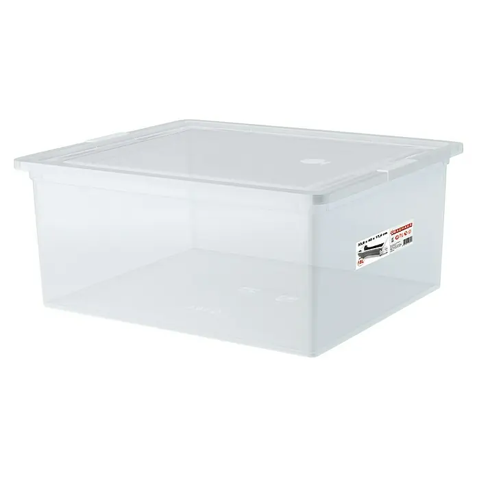 BAUHAUS Caja de almacenaje - L x An x Al: 40 x 33,8 x 17,4 cm, Plástico, Transparente, 18 l - Caja de almacenamiento de plástico transparente con tapa, capacidad de 18L.