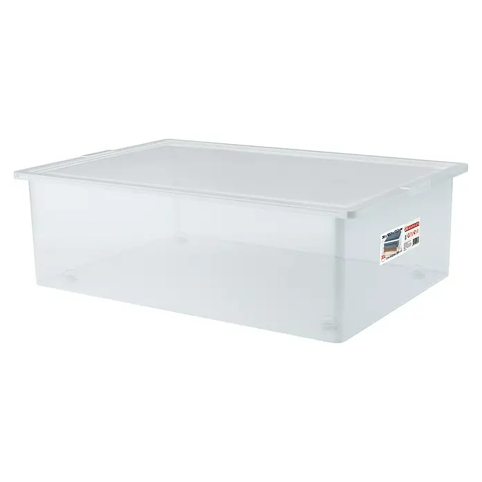 BAUHAUS Caja de almacenaje - L x An x Al: 57,5 x 39 x 17,3 cm, Plástico, Transparente, 30 l - Caja de almacenamiento rectangular transparente de plástico con tapa.