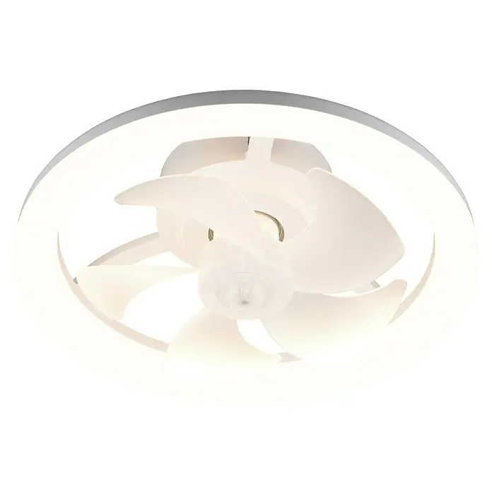 Trio Lighting Ventilador de techo Pajala - Blanco, 40 cm, Blanco cálido - Ventilador de techo blanco con anillo de luz LED integrado.