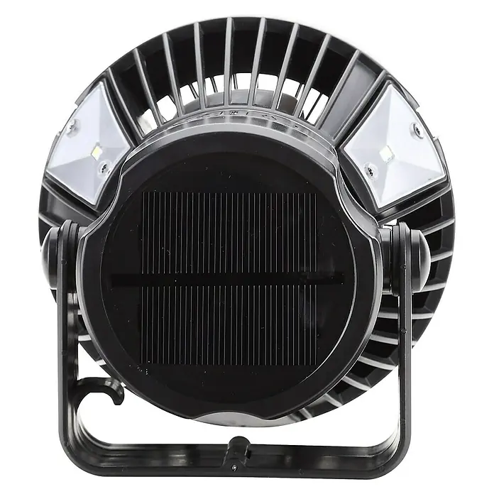 Fulmo Ventilador de suelo Bentu - Negro, 140 cm, Blanco cálido - Foco LED negro con energía solar y soporte ajustable.