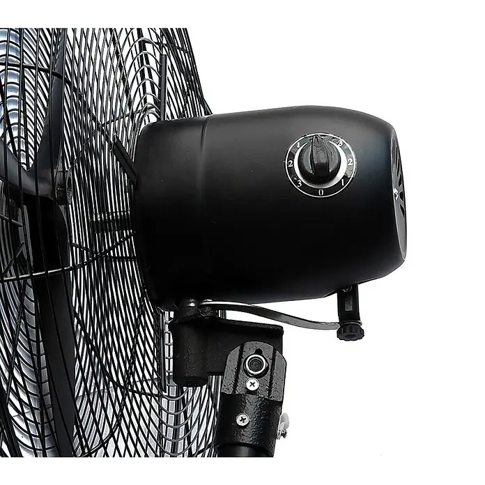 Fulmo Ventilador de pared Mistral XL - Negro, 70 cm - Ventilador industrial negro con dial de control (0-3) en la carcasa del motor y rejilla protectora.