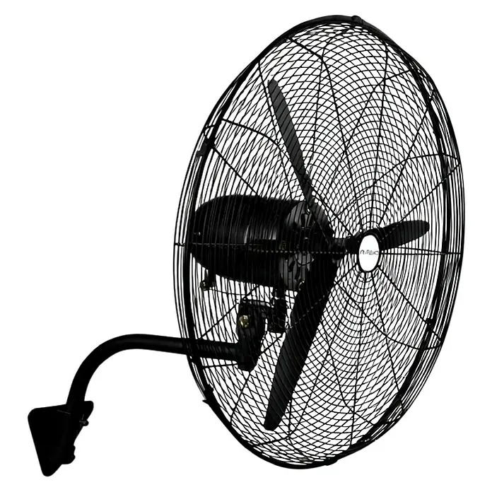 Fulmo Ventilador de pared Mistral XL - Negro, 70 cm - Ventilador industrial de pared de metal negro con tres aspas y rejilla protectora.