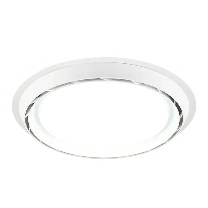 Trio Lighting Ventilador de techo Saarela - Blanco, Diámetro: 47 cm, 38 W, Blanco cálido - Rejilla de ventilación empotrada blanca y circular con anillos concéntricos y diseño de lamas.