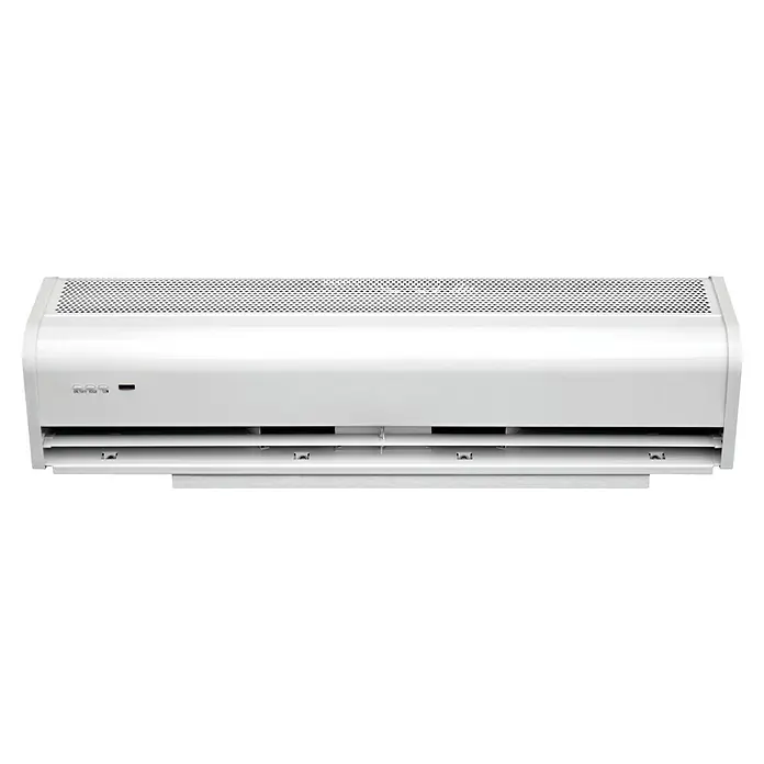 ZimaKlima Cortina de aire CL1200 - Blanco, 160 W, 2.370 m³/h - Unidad interior blanca de aire acondicionado de pared con rejilla superior, controles frontales y aletas ajustables.