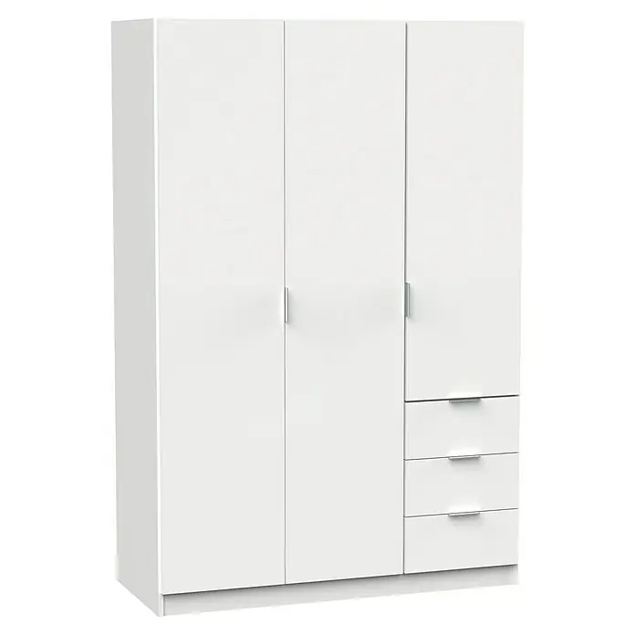 Muebles Pitarch Turín Armario para ropa - L x An x Al: 50 x 120 x 180 cm, Blanco - Armario blanco de tres puertas con tres cajones en el lado derecho.