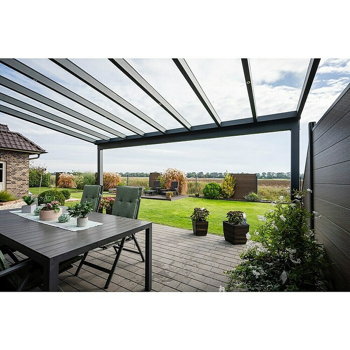 Gardendreams Terrassenüberdachung Elegance (B x T: 600 x 305,5 cm, Graualuminium, Verbundsicherheitsglas (VSG), Klar) | BAUHAUS