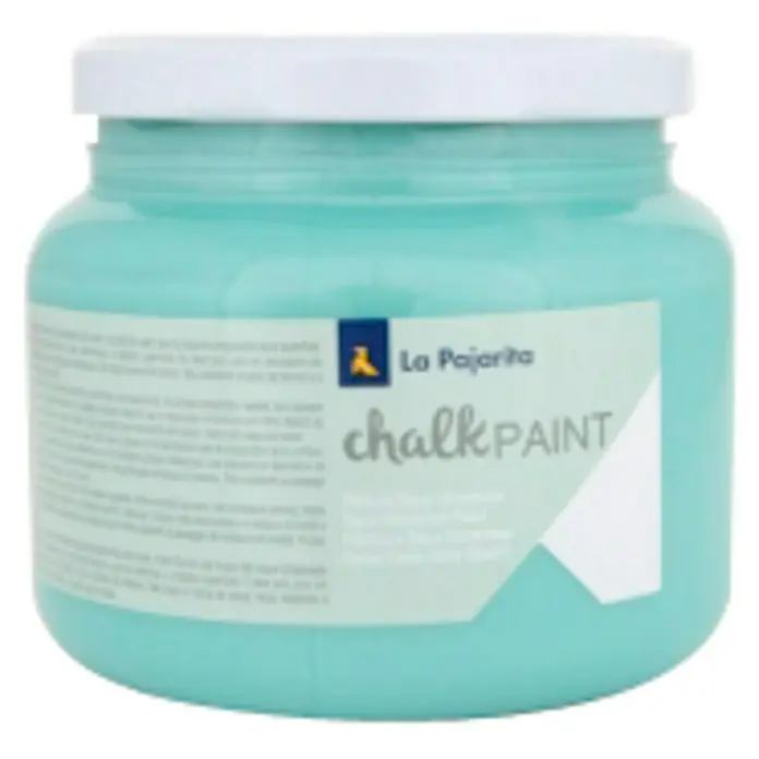 La Pajarita Pintura de tiza Chalk Paint - Verde hielo, 500 ml, Mate - Bote de pintura a la tiza La Pajarita en color turquesa suave. Ideal para muebles, decoración y proyectos shabby chic. Añade un toque vintage a cualquier estancia.
