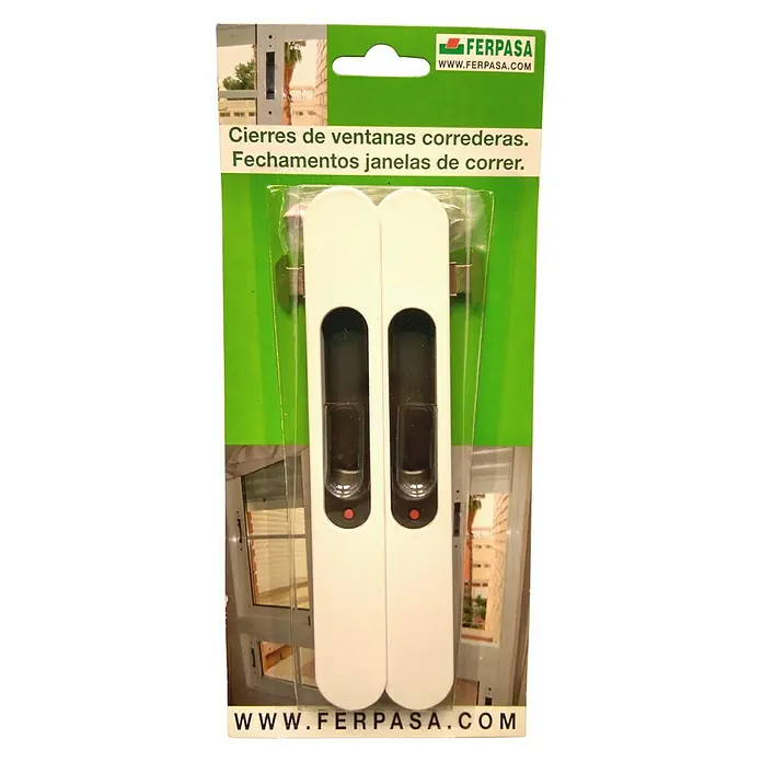 Cerradura para puertas y ventanas 81071 - Blanco - Imagen del producto de los cierres para ventanas correderas de Ferpasa, ideales para asegurar ventanas y puertas correderas.