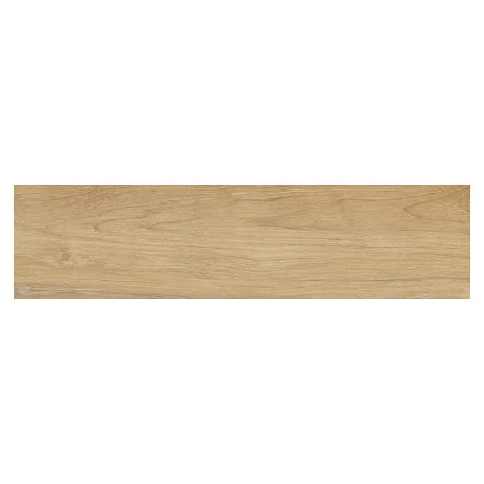 Pavimento porcelánico Bosco - 15,3 x 58,9 cm, Primavera, Mate - Panel de madera marrón claro con textura de veta horizontal distintiva.
