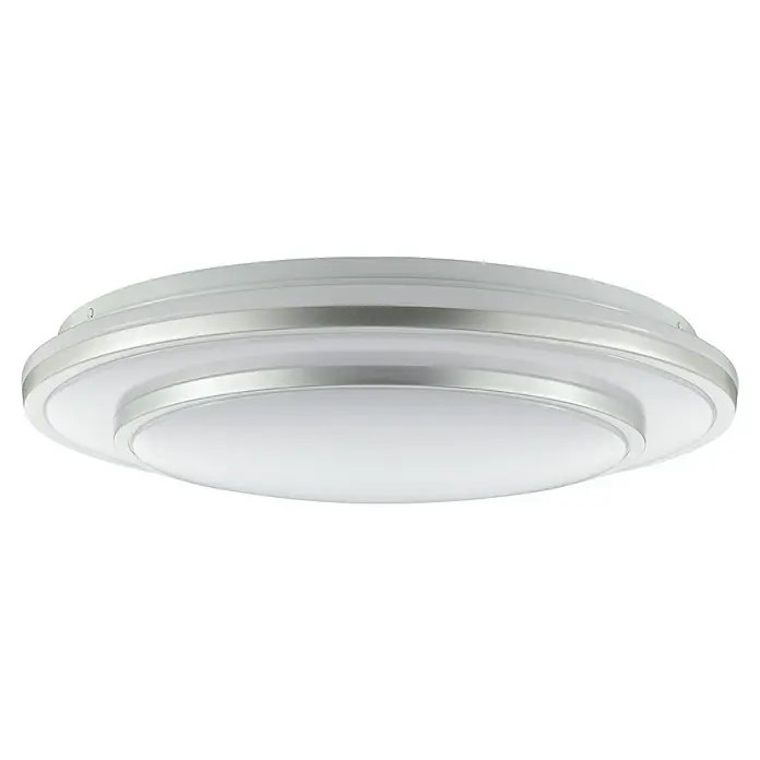 Brilliant LED-Deckenleuchte rund Luciano - 25 W, Ø x H: 39 x 7,8 cm, Weiß, Neutralweiß - Runde weiße LED-Deckenleuchte mit konzentrischen gebürsteten silberfarbenen Ringen.