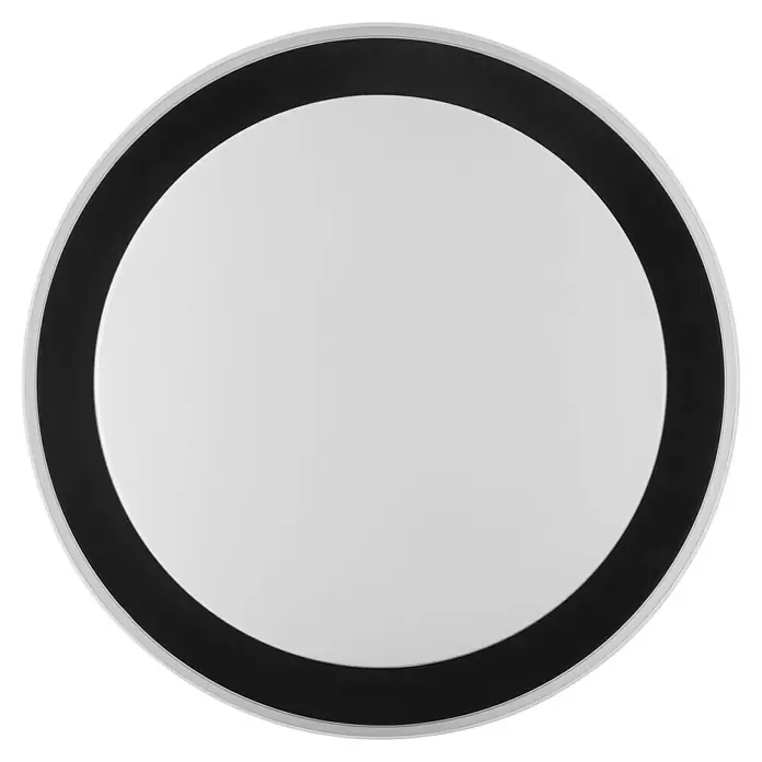 Brilliant LED-Deckenleuchte rund Pederson - 26 W, Ø x H: 45 x 9,5 cm, Schwarz, Neutralweiß - Rundes weißes Objekt mit schwarzem Ring und dünnem silbernem Außenrand.