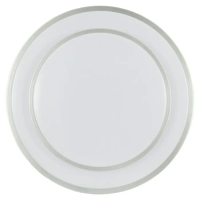 Brilliant LED-Deckenleuchte rund Luciano - 25 W, Ø x H: 39 x 7,8 cm, Weiß, Neutralweiß - Weiße runde Platte mit zwei konzentrischen silbergrauen Zierringen.