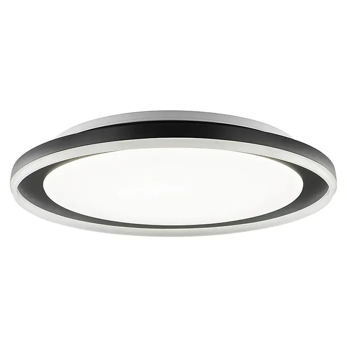 Brilliant LED-Deckenleuchte rund Pederson - 26 W, Ø x H: 45 x 9,5 cm, Schwarz, Neutralweiß - Moderne runde Deckenleuchte mit weißem Diffusor und geschichtetem schwarz-weißem Rahmen.